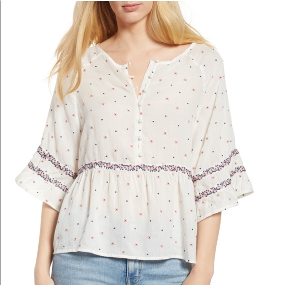 Anthro Velvet Graham Spencer Embroidered Ditzy Floral Babydoll Blouse Top - Picture 13 of 14